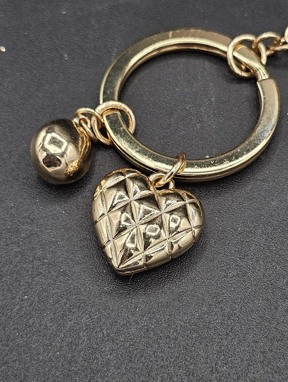 Juicy Couture Pearl Spell Out Gold Keychain Holder Filigree Heart Gem Y2k Style